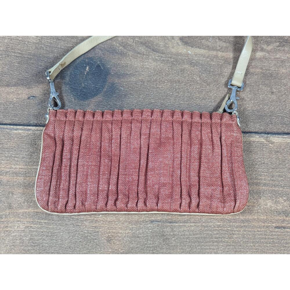 Giorgio Armani Handbag Medium Red Pleated Textured Fabric Detachable Strap Luxe‎